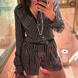 Alexander Wang Black and White Striped Outfit (Blouse and Shorts)